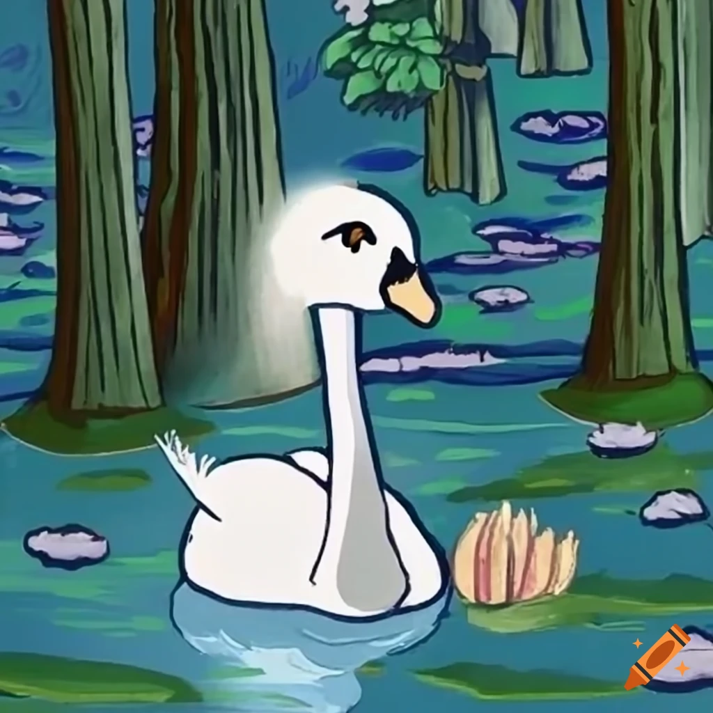 illustration of a small swan named Lily in a beautiful lake