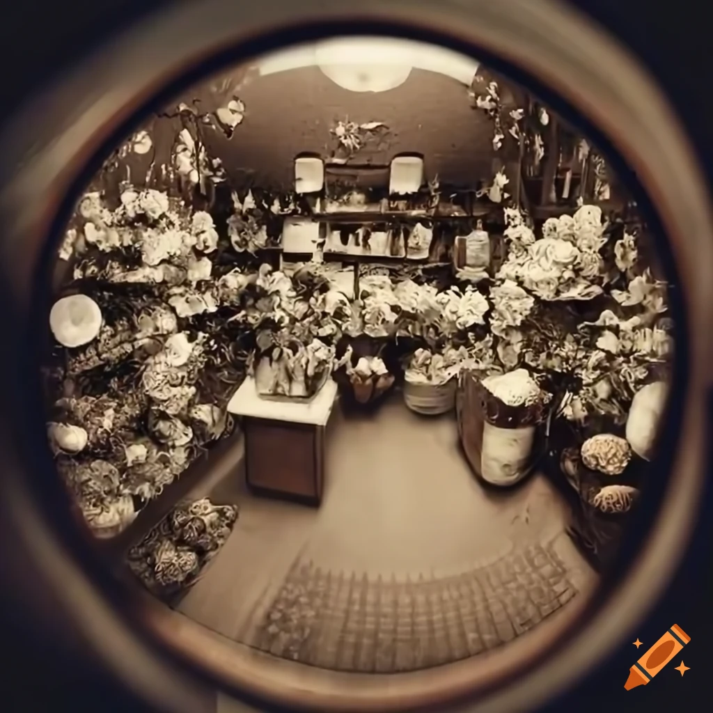 vintage flower shop captured with a fisheye lens