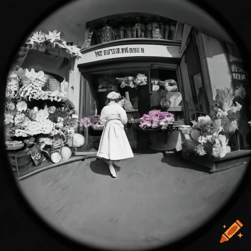 vintage flower shop captured with fisheye lens
