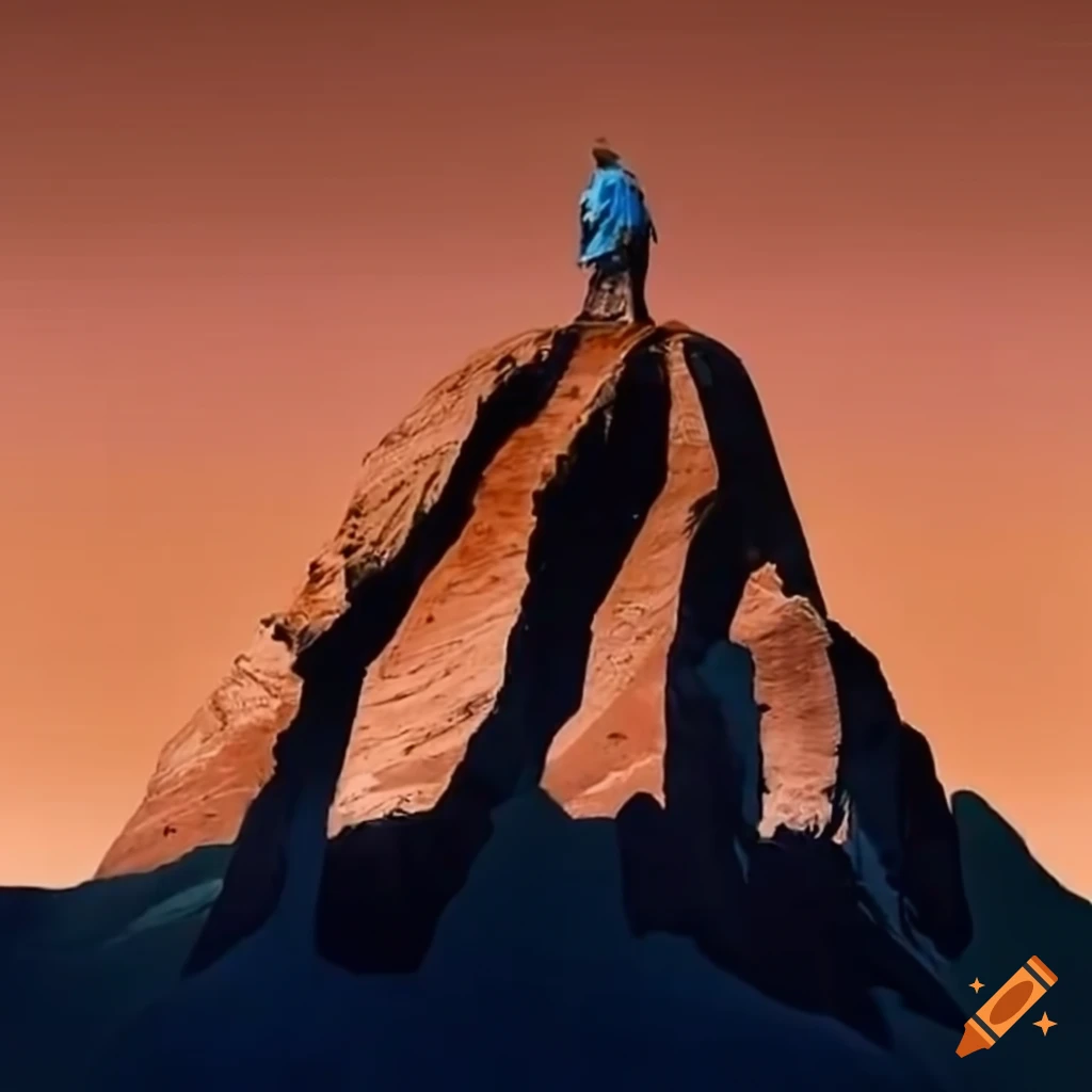 photo of a man standing on a mountain summit