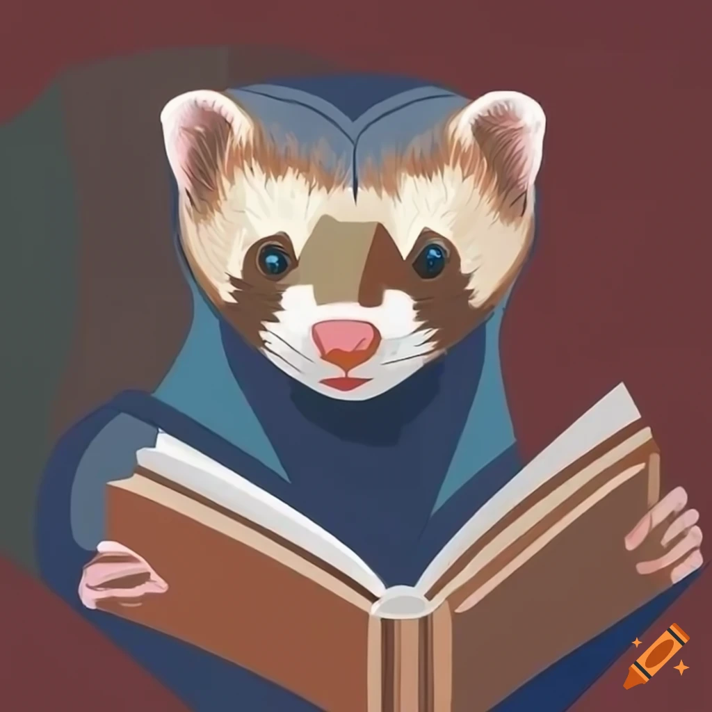 cubist art of a ferret reading a book