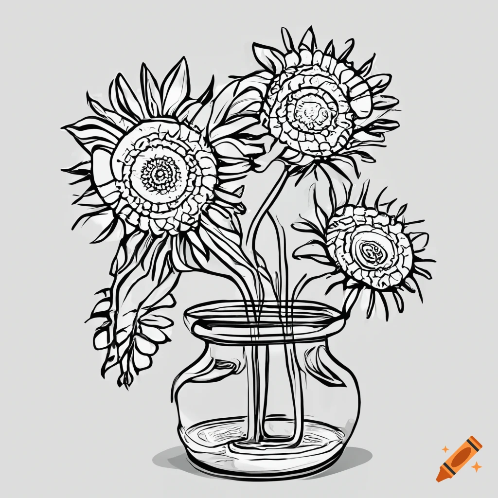 sketch of a sunflower in a jar