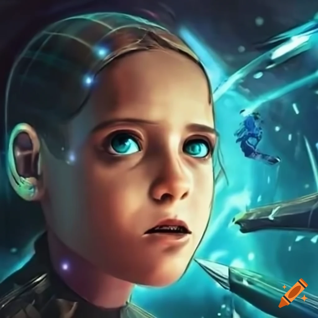 imagen futurista de una niña embarcando en una aventura épica