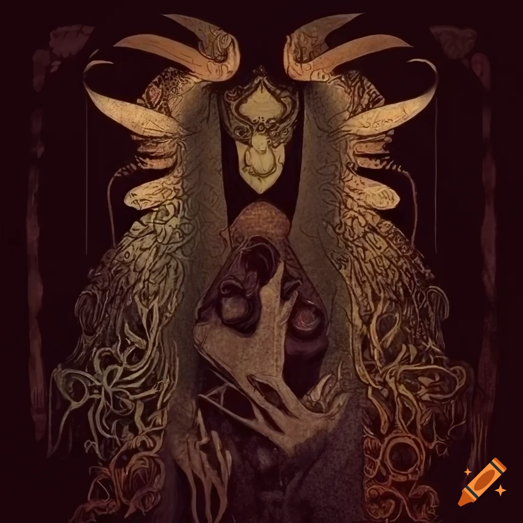 stylized tarot card of an ancient demon of lies
