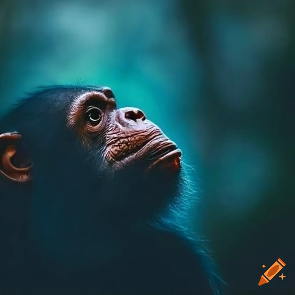 chimpanzee looking at the sky with affection