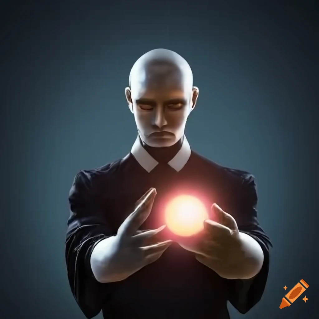 illustration of a wise magician holding an orb with a figure inside