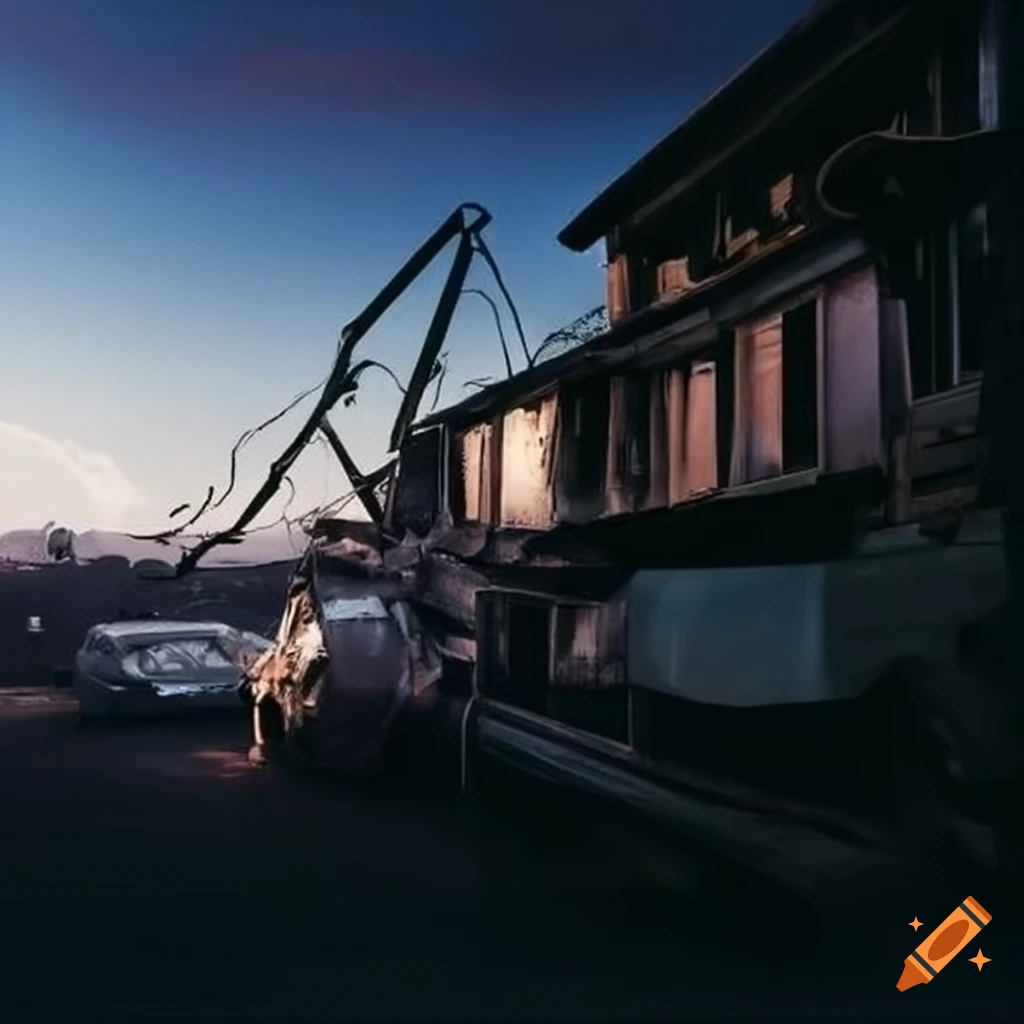 photography of a modern house in a scrap car yard