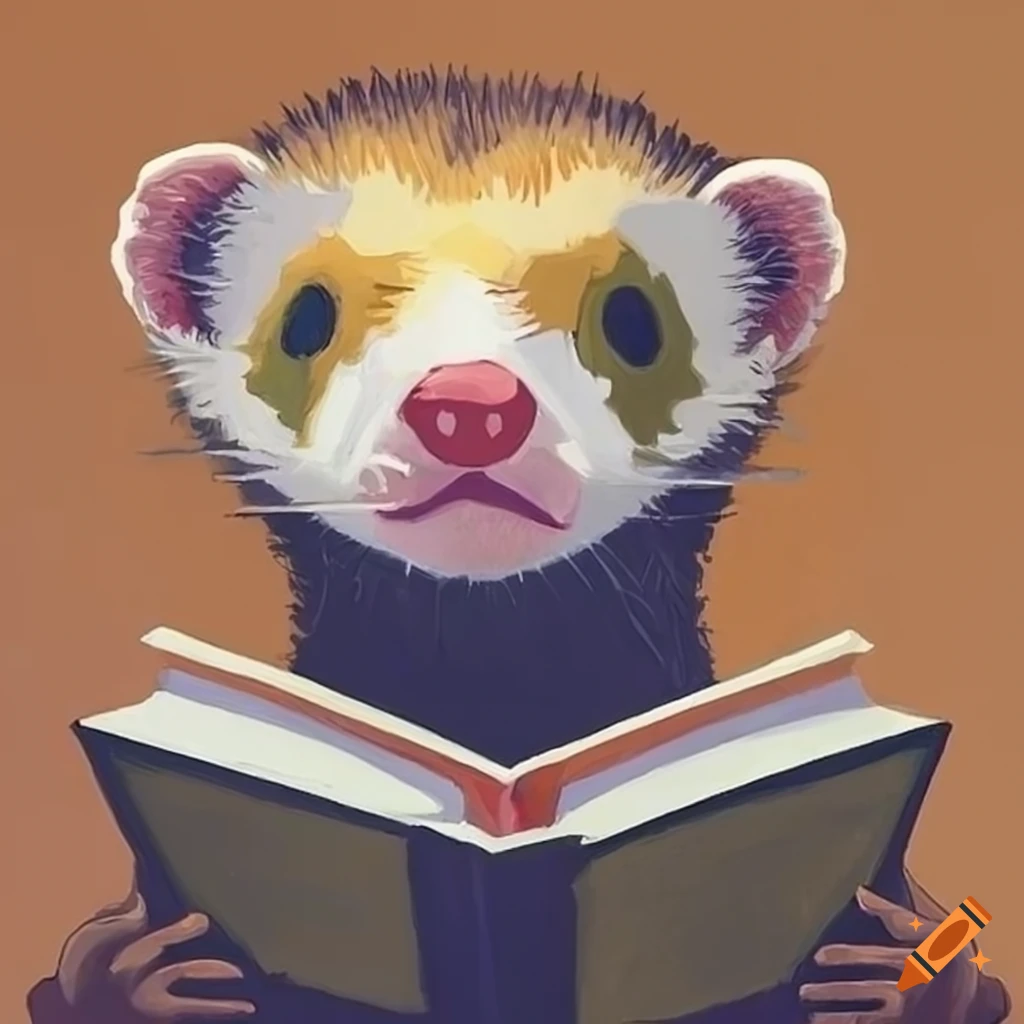 cubist art of a three-eyed ferret reading a book