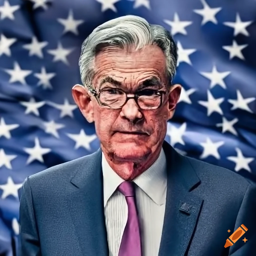 Jerome Powell in front of an American flag