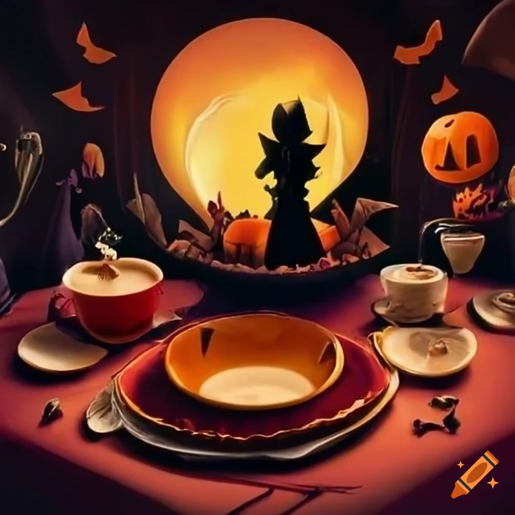 image of a spooky halloween tea party