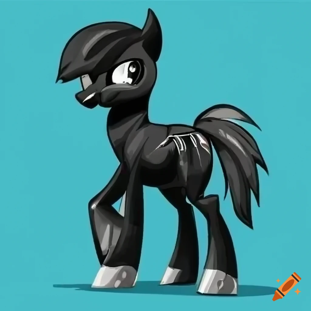 animated cartoon pony with black coat and white mane