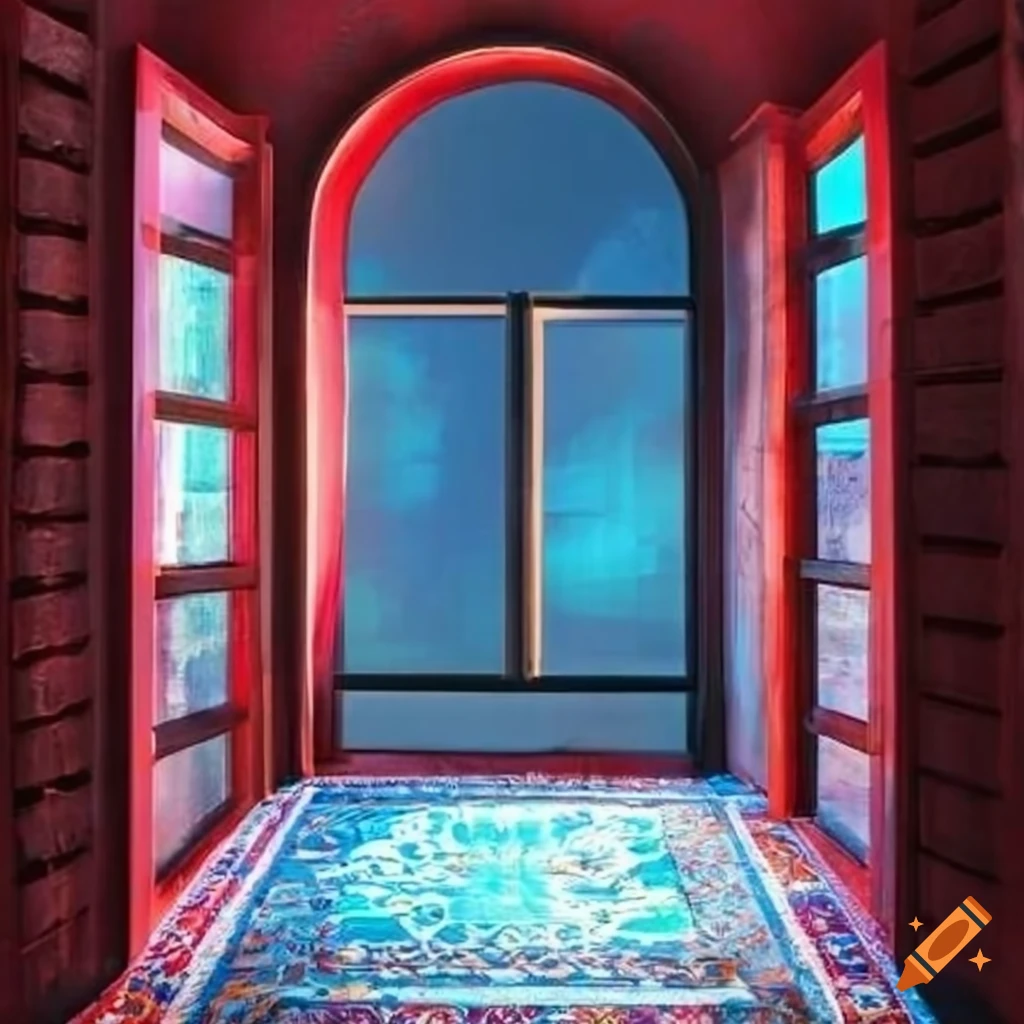 interior with asian painted walls and turkish carpet