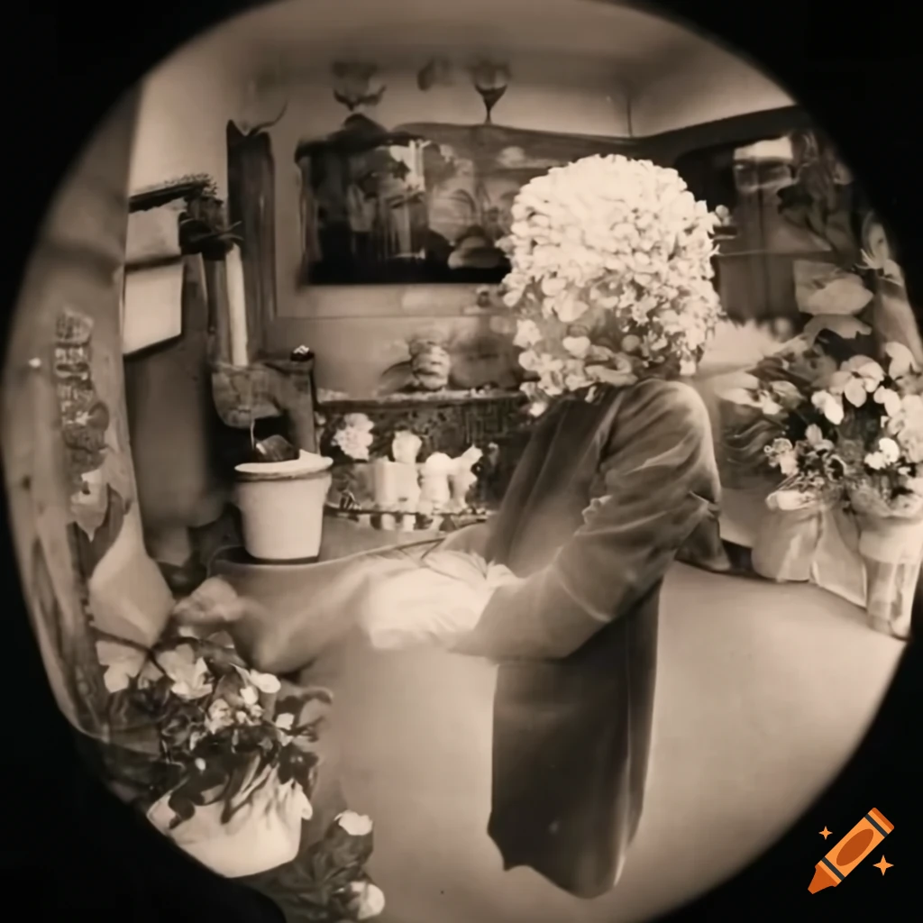 fisheye view of a flower shop in the 1920s