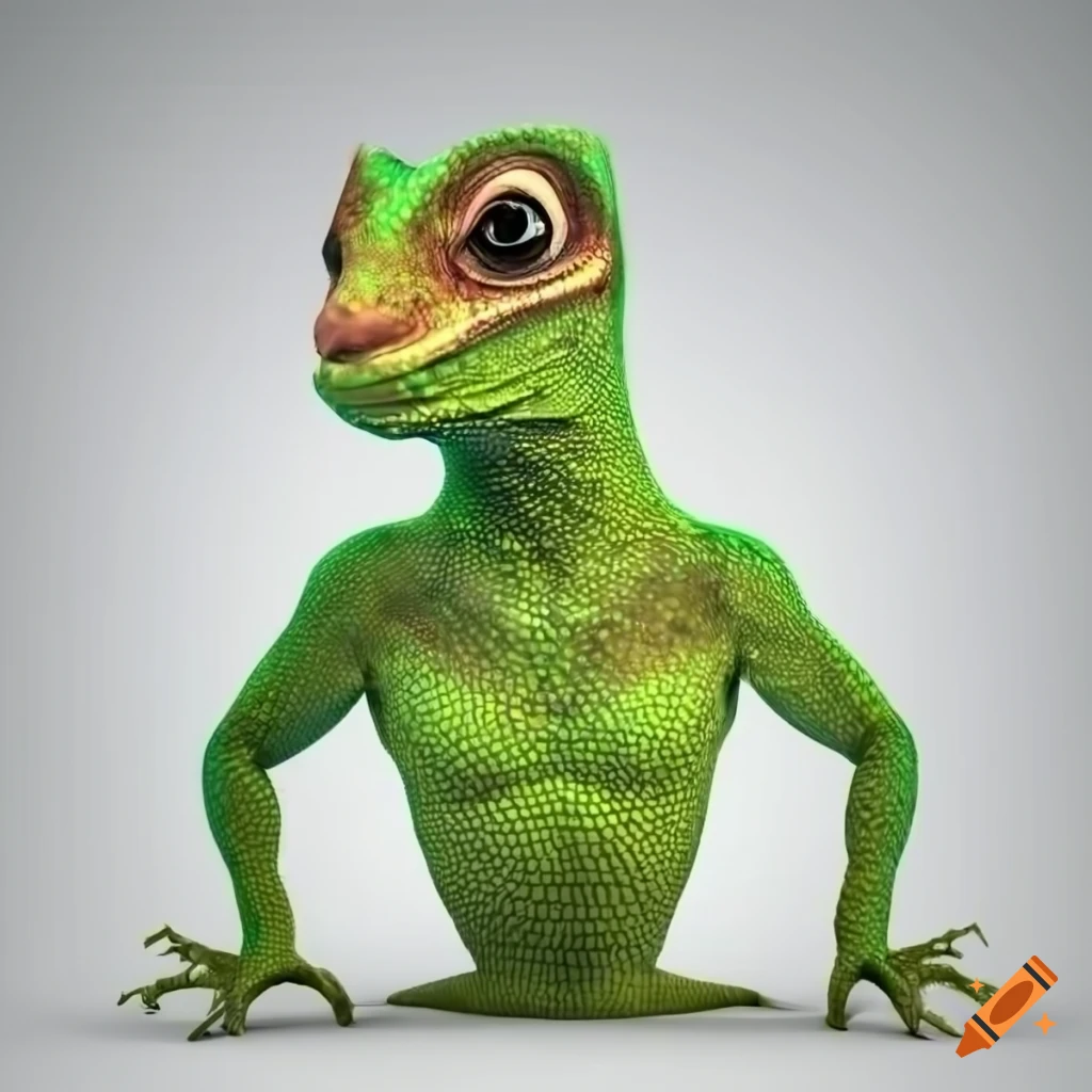 anthropomorphic green lizard t-posing