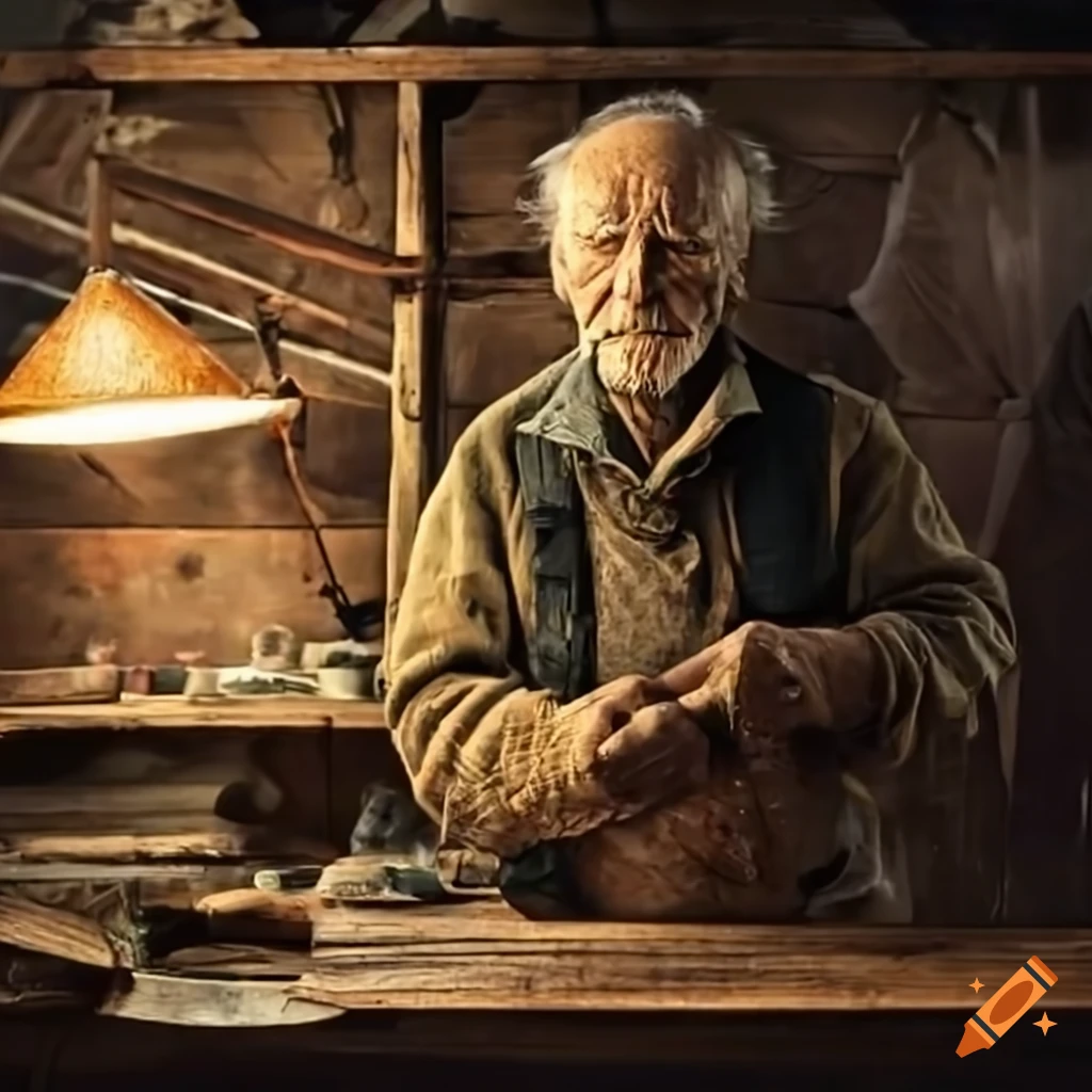 old fisherman at his fishing shop