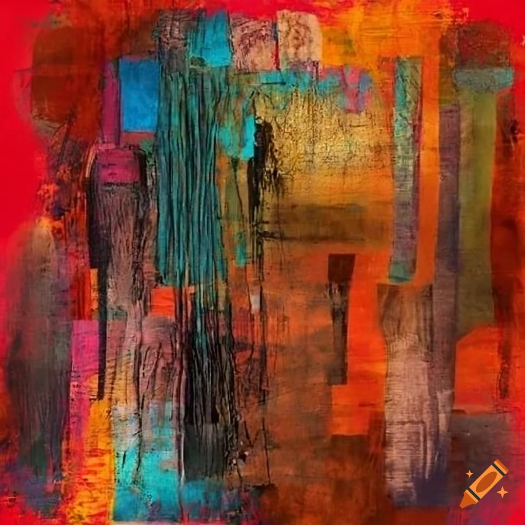 mixed-media abstract painting inspired by Mark Bradford, Anselm Kiefer, and Jan Voss