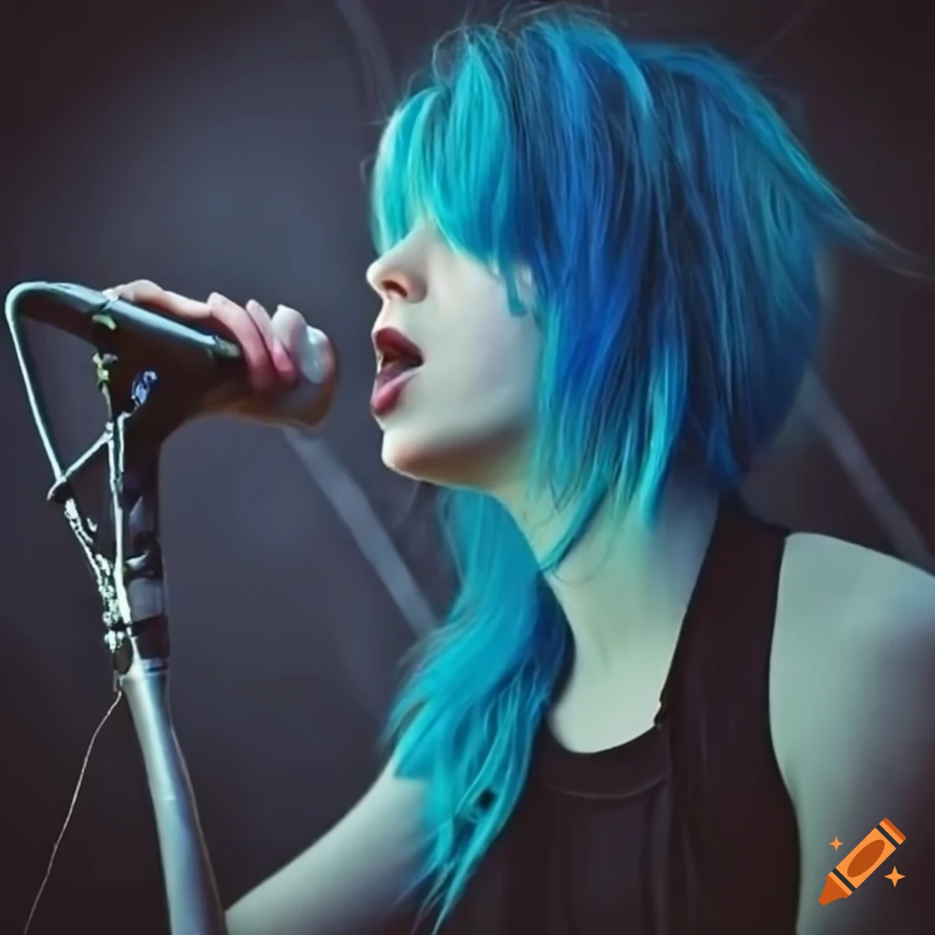 blue-haired girl in a rock band