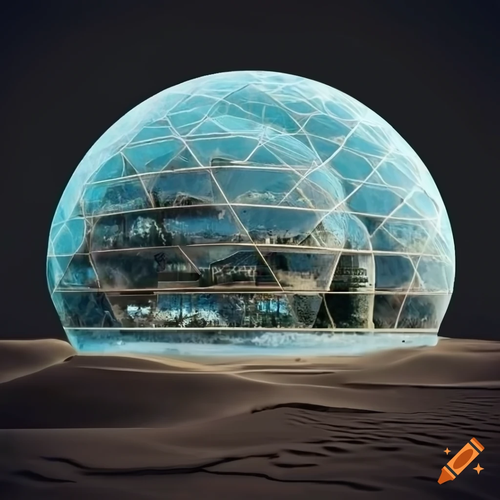 futuristic city with transparent domes and green gardens