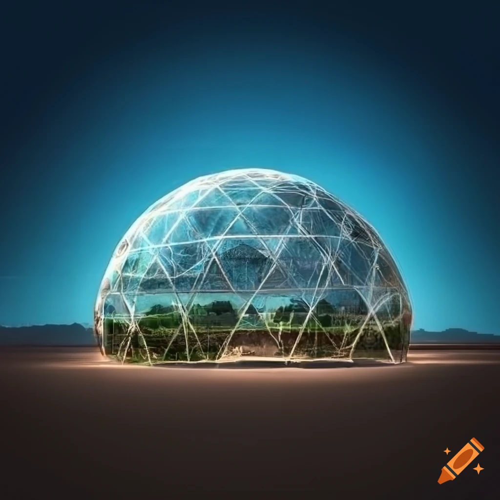 futuristic city with transparent domes and green gardens