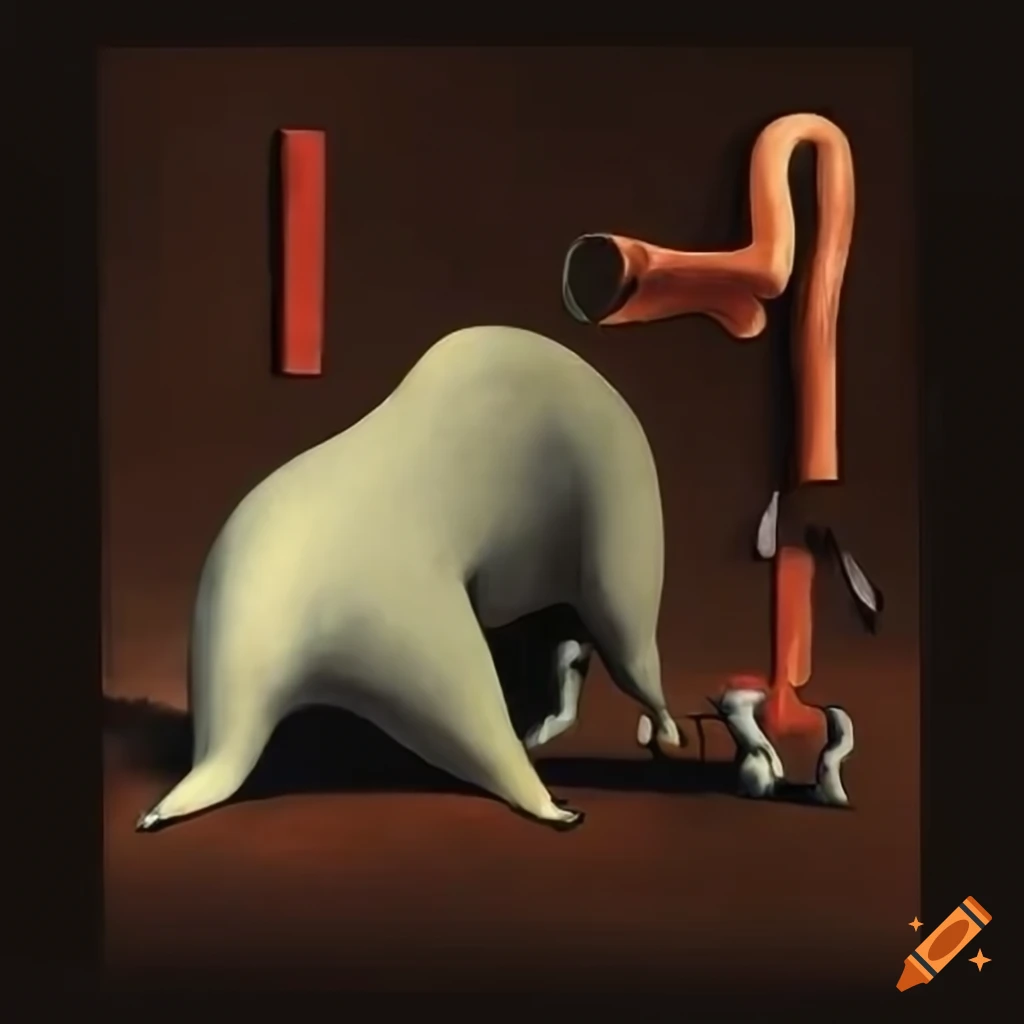 surreal artwork of a victorious bull and a dead bear