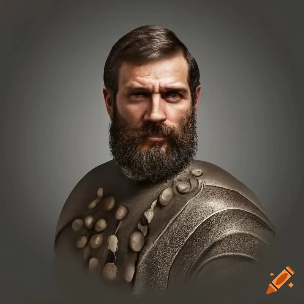 portrait of a noble man in black brigandine and brown cape