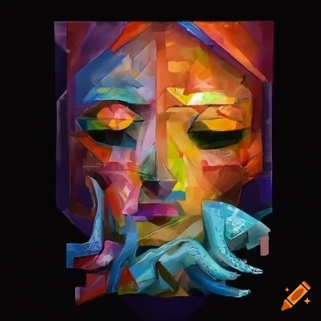 cubist art depiction of a squid god