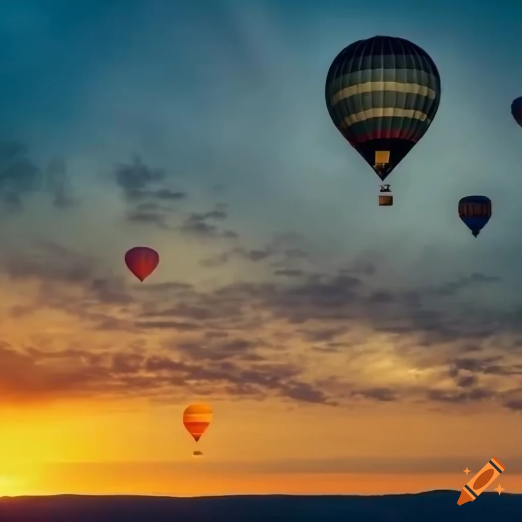 sunset landscape with hot air balloons