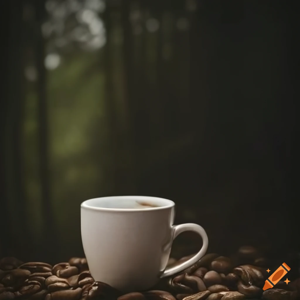 coffee in a mug with forest backdrop