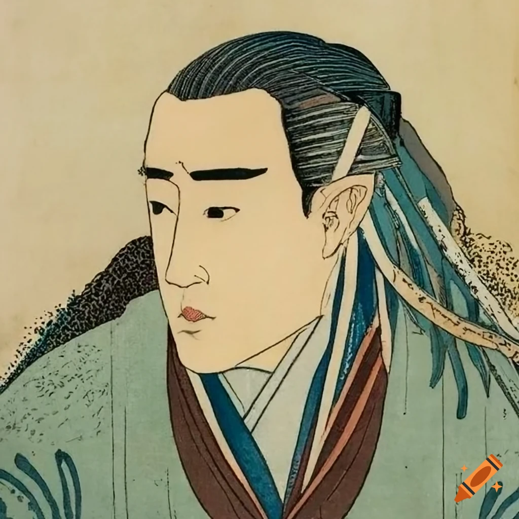 ukiyo-e woodblock print of Legolas from the Lord of the Rings