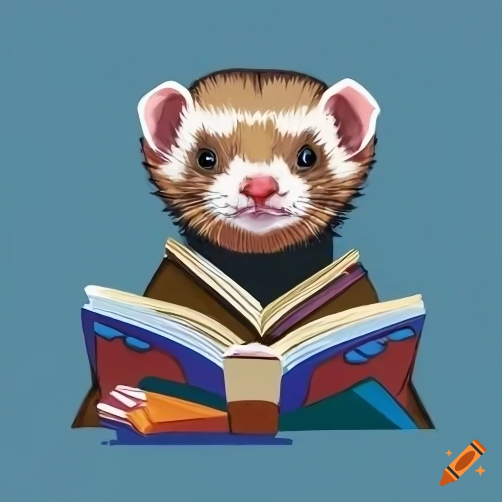 cubist art of a ferret reading a book