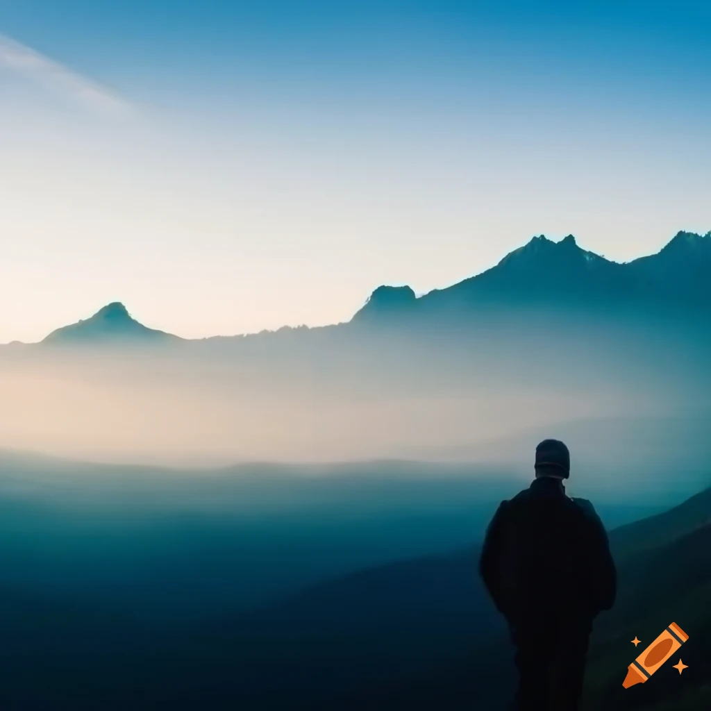 man enjoying a morning mountain landscape