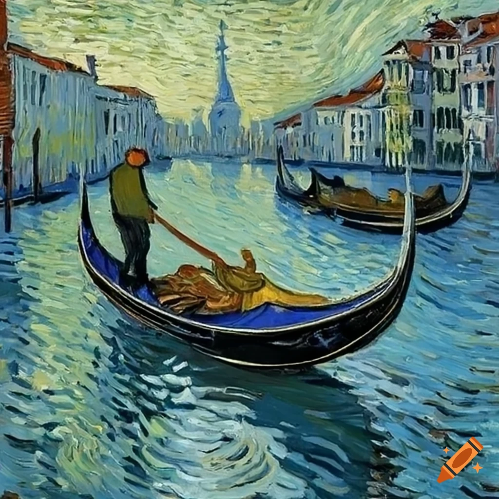 Van Gogh painting of gondola in Venice