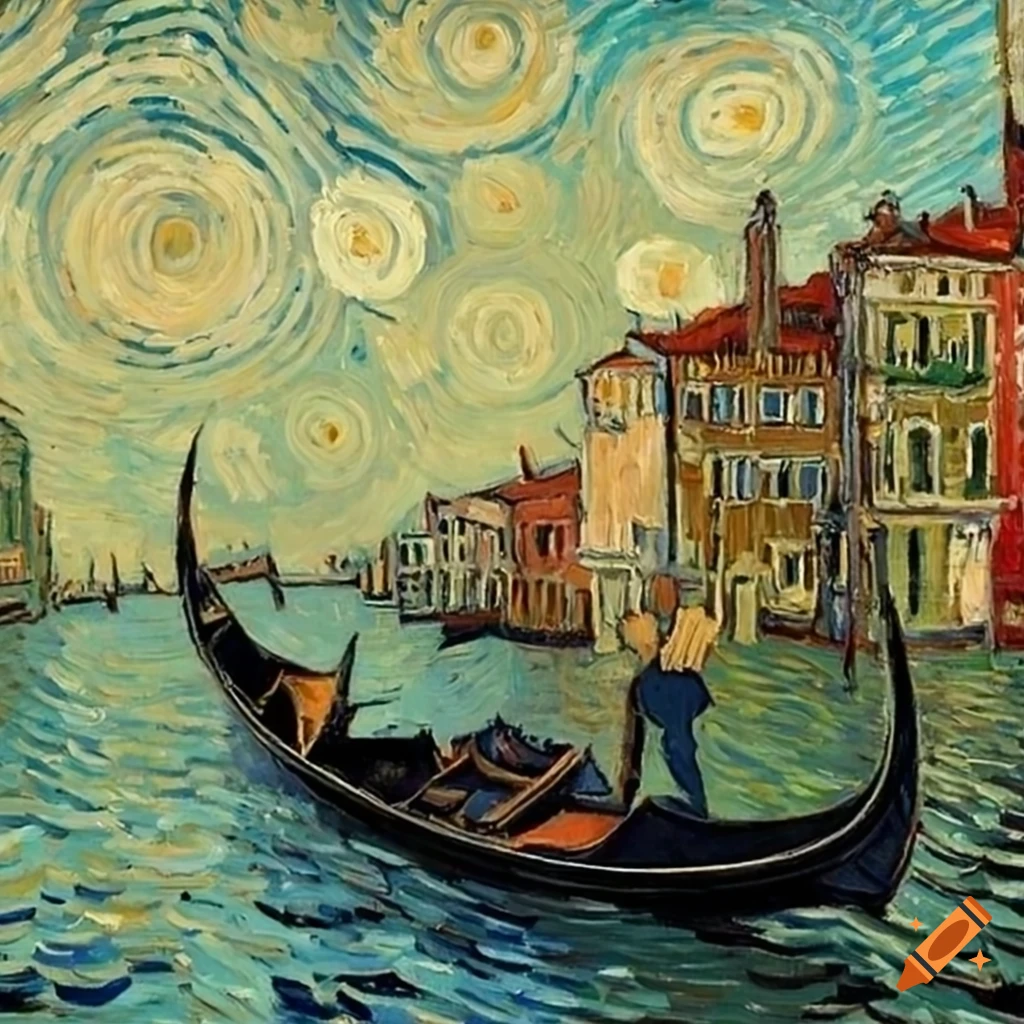 Van Gogh painting of gondola in Venice