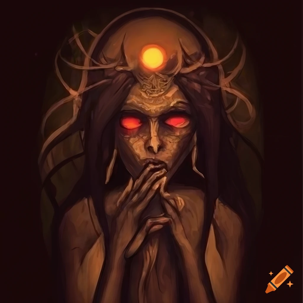 stylized tarot card of an ancient demon of lies