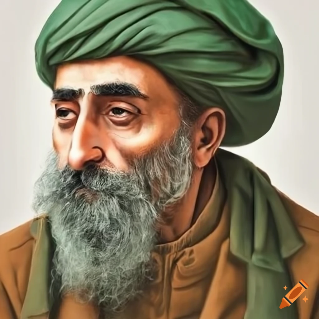 portrait of an Iranian poet on white background