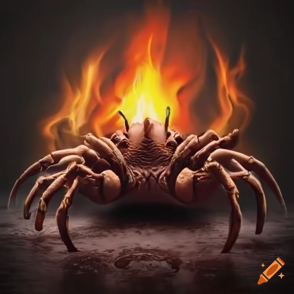 artwork of a fiery crab god
