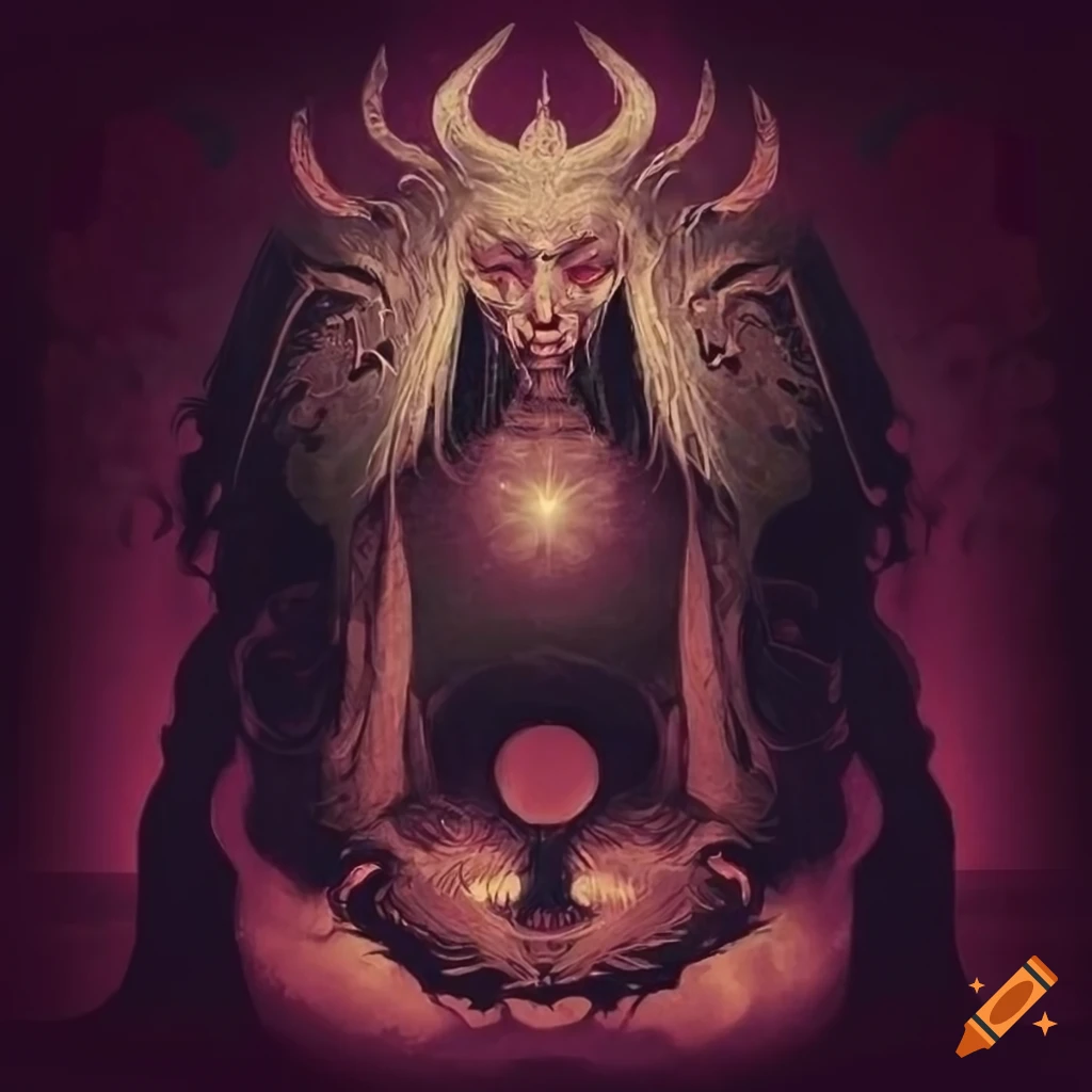 stylized tarot card of an ancient demon of lies