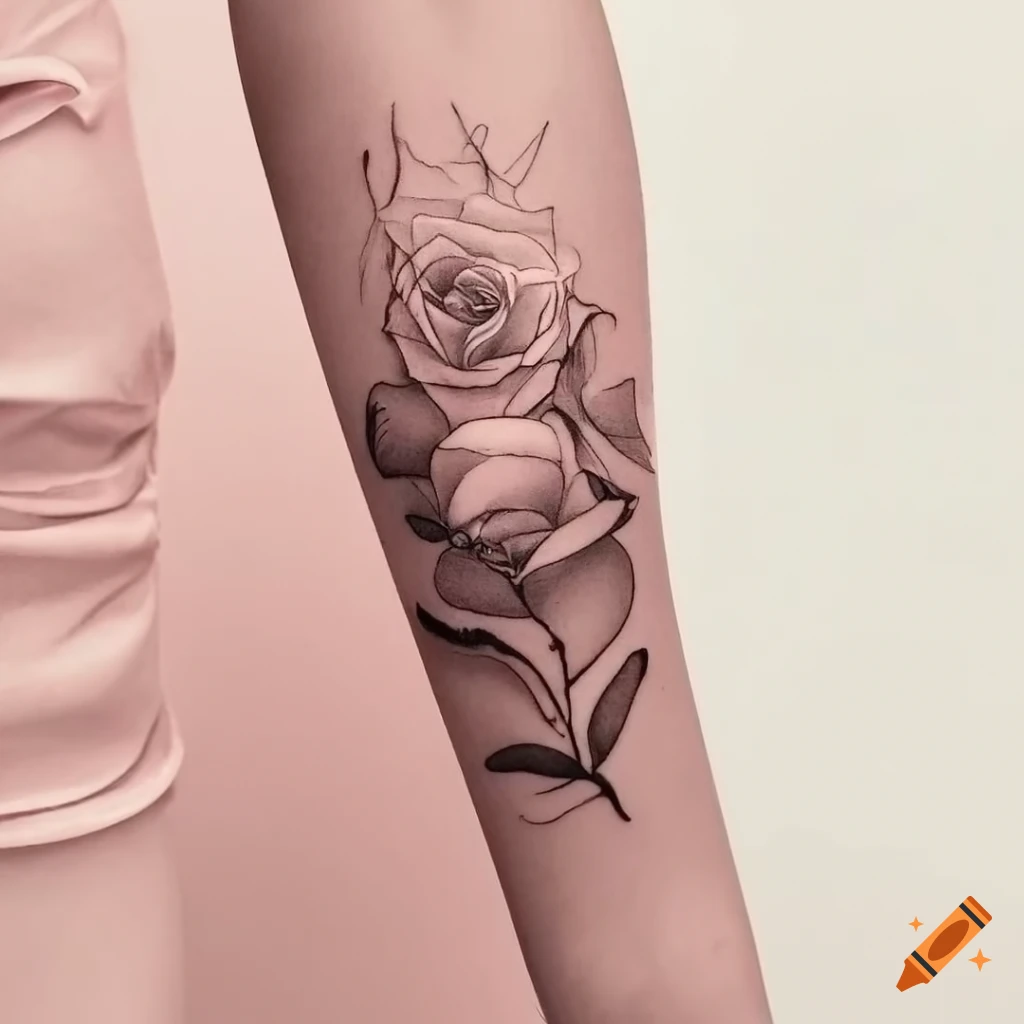 fine line art tattoo of multiple roses