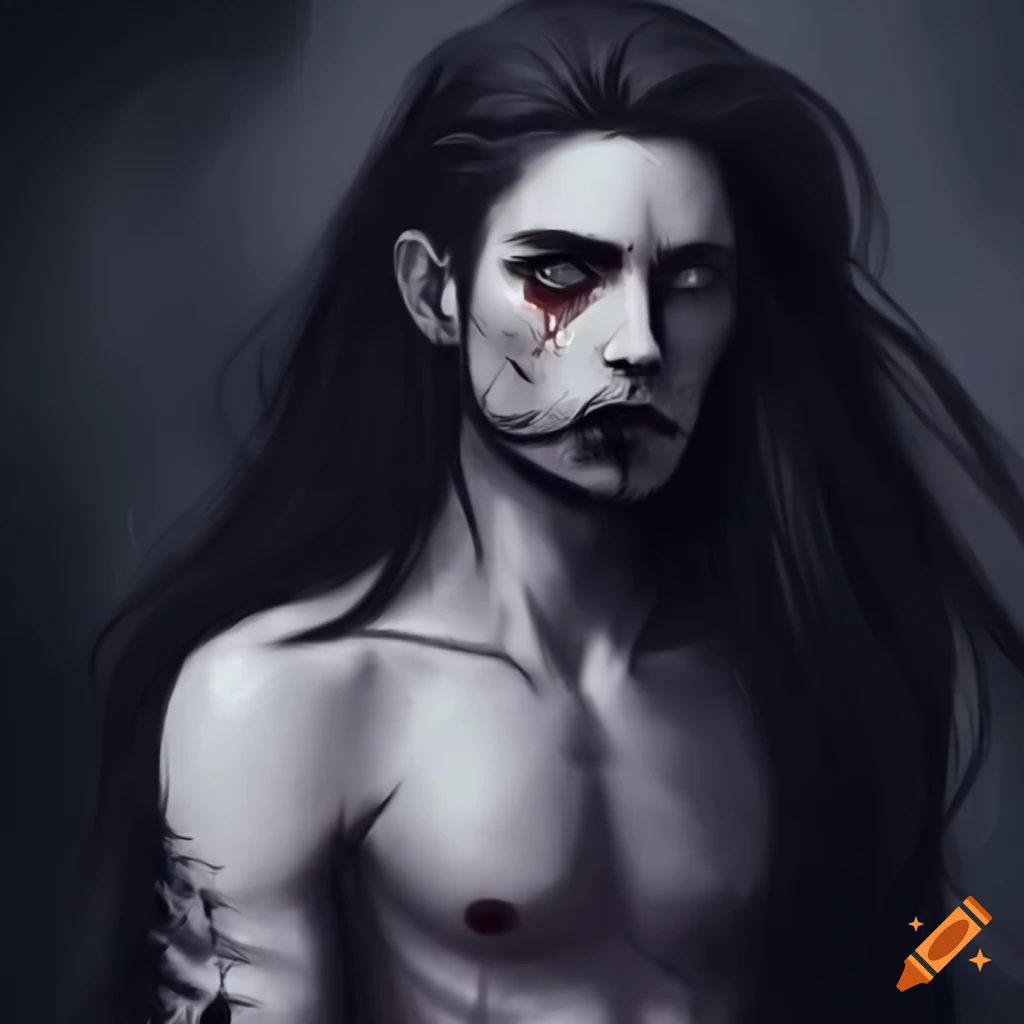 portrait of a gothic man with dark hair and intense gaze