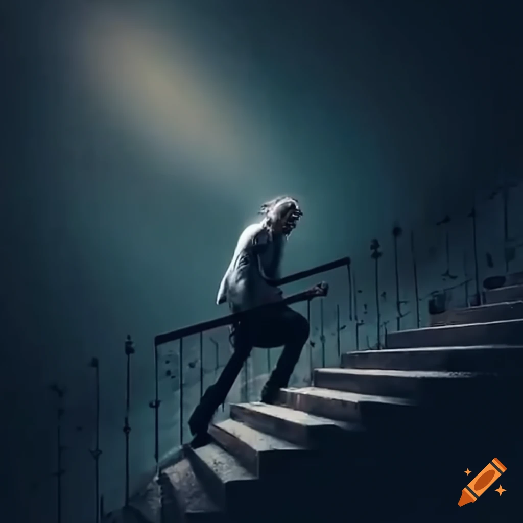 symbolic image of a man climbing difficult stairs