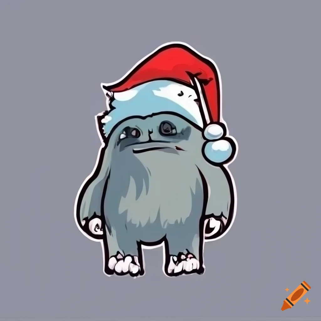 Yeti with a Santa Claus hat in sticker art style