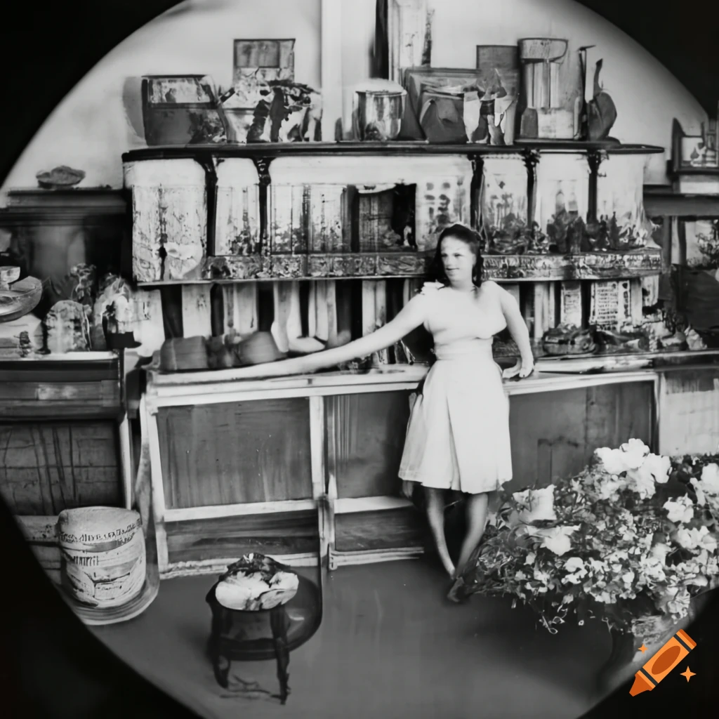 vintage fisheye photo of flowers in a shop