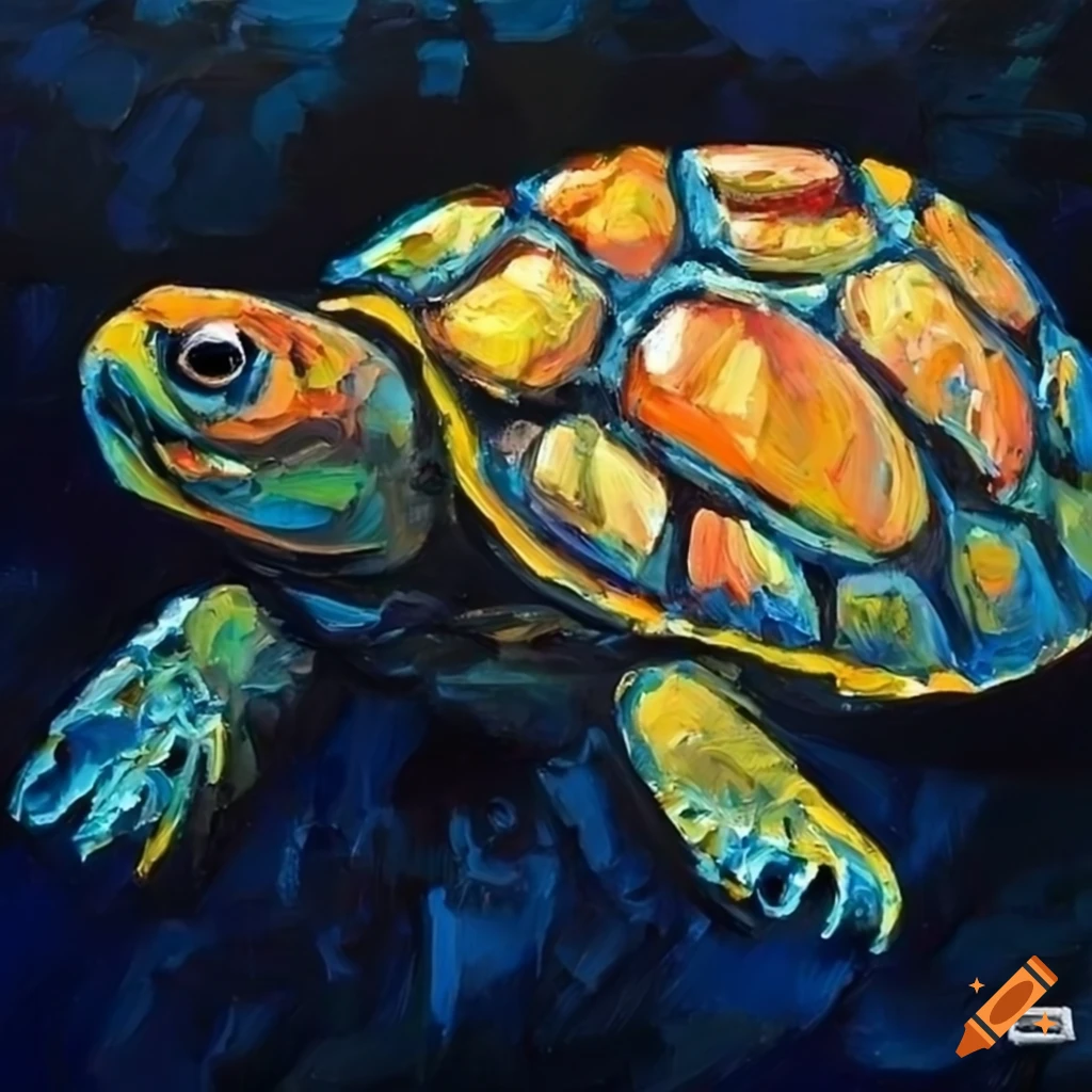 palette knife painting of a turtle