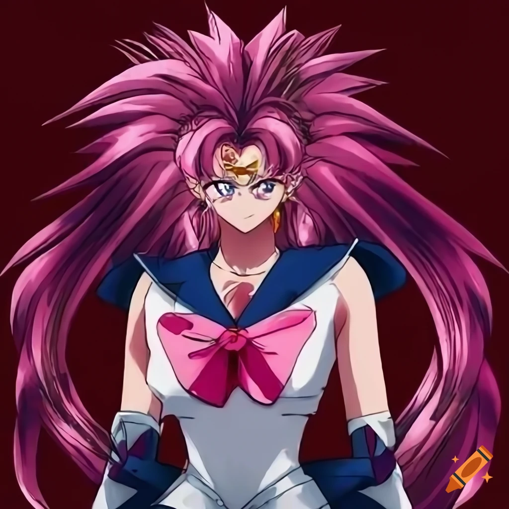 fanart of Zoisite as Sailor Moon with pink ponytails