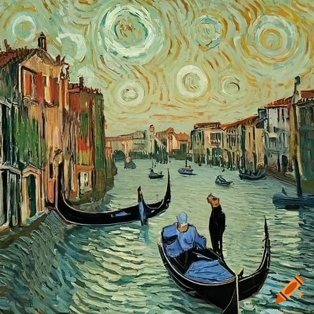 Van Gogh painting of gondola in Venice