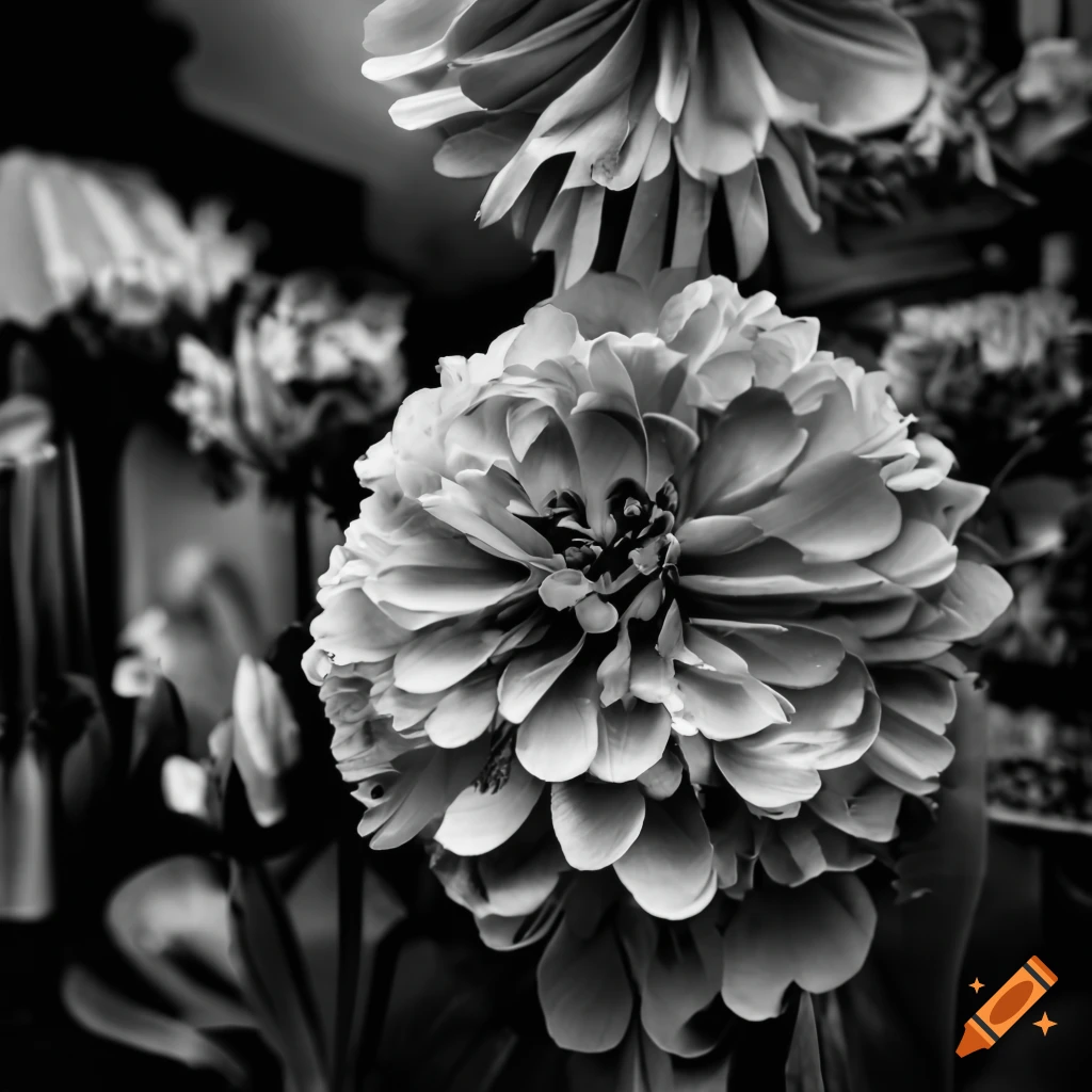 black and white photo of flowers in a 1920s flower shop