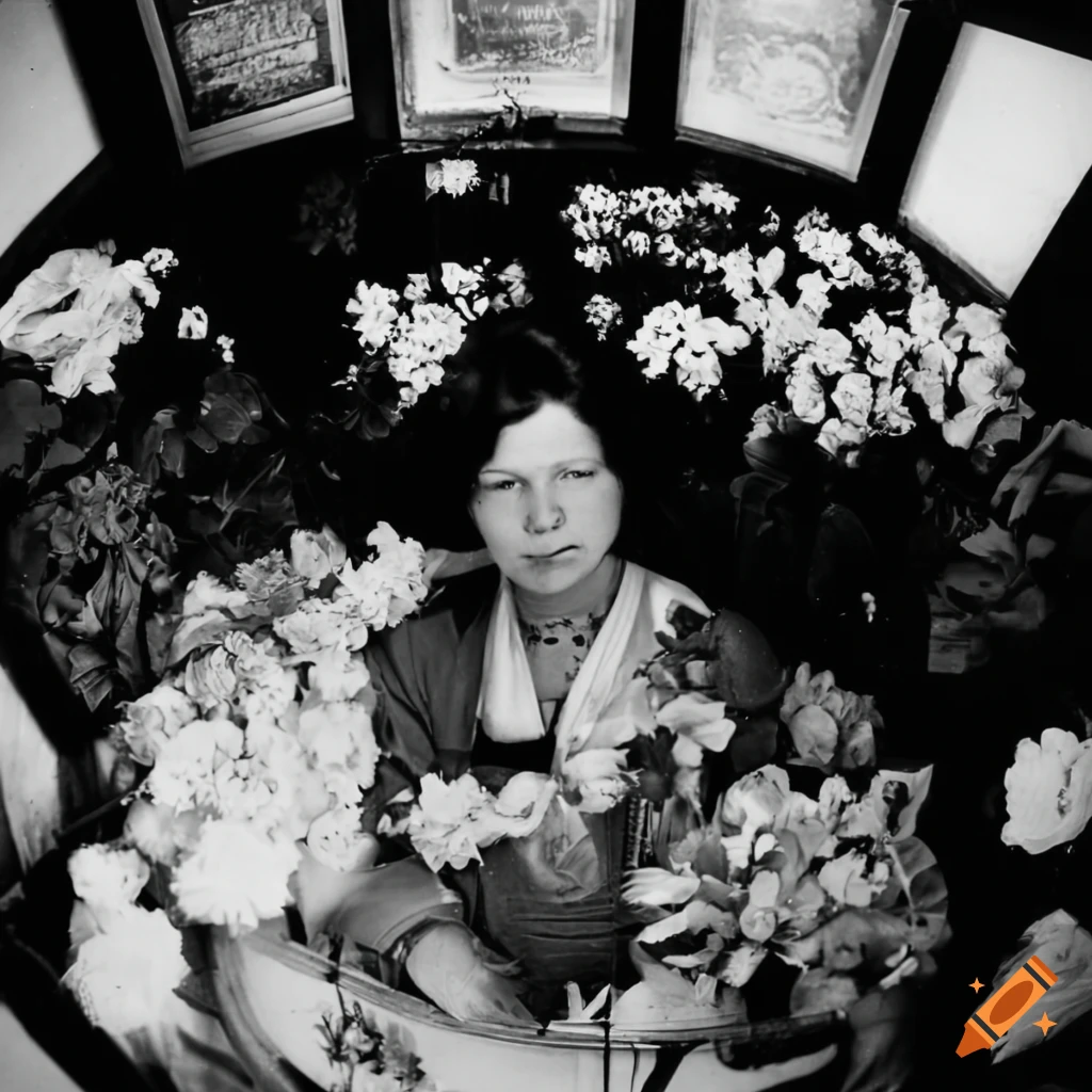 vintage fisheye photo of flowers in a flower shop
