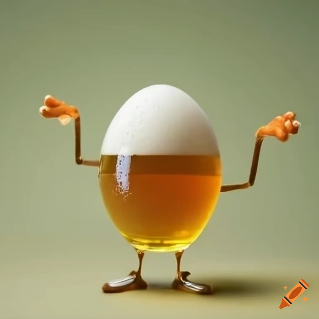 funny illustration of an egg drinking beer