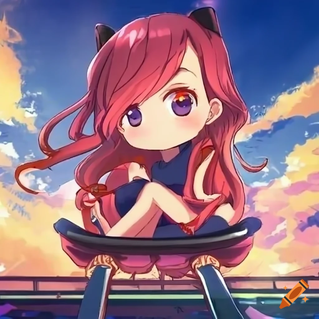 cute anime chibi on a rollercoaster