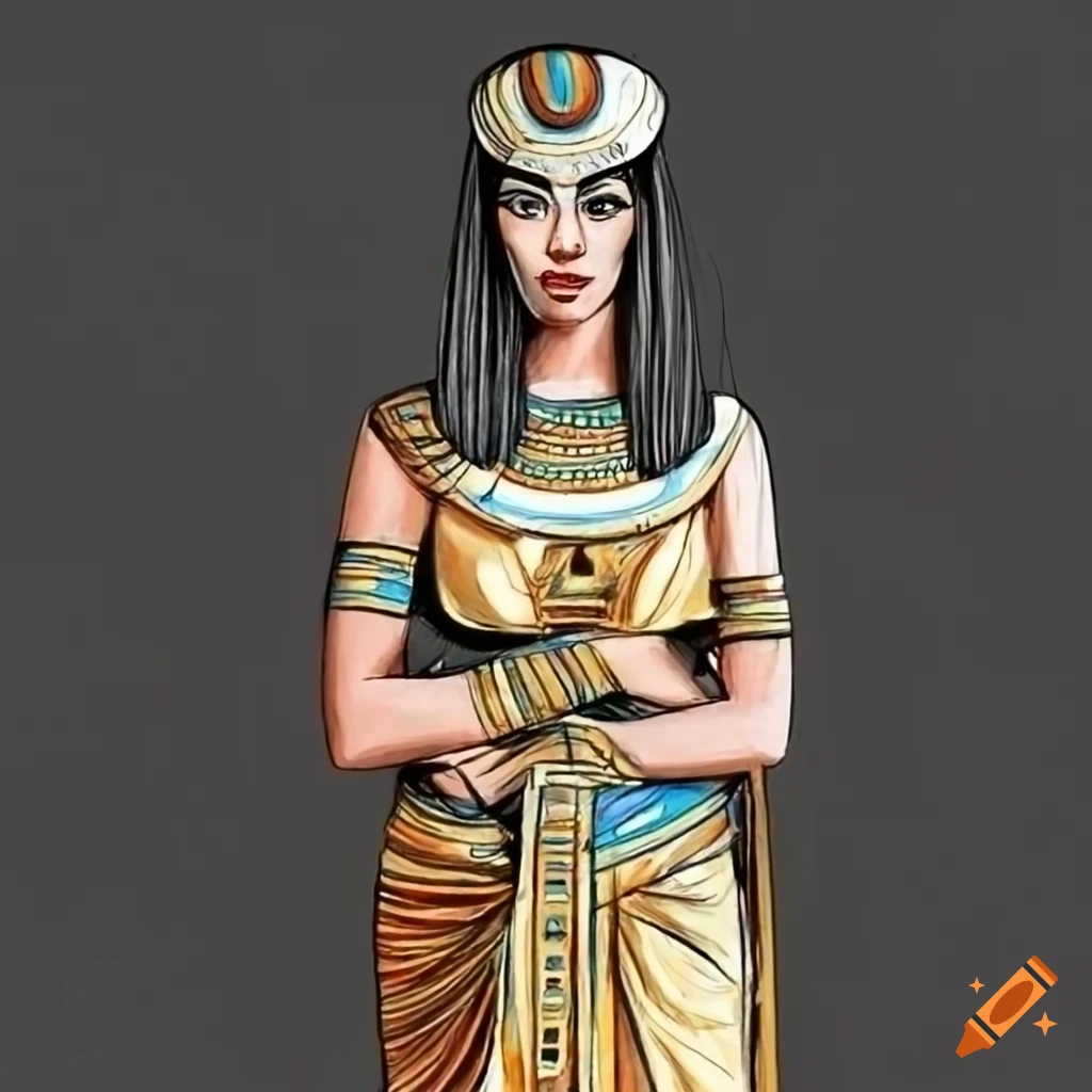 detailed pencil sketch of a woman in Egyptian attire